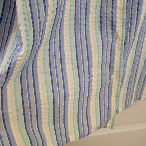 Allison Daley Button-Down Blouse in Blue and White Vertical Stripes - Crinkle - Picture 11 of 11